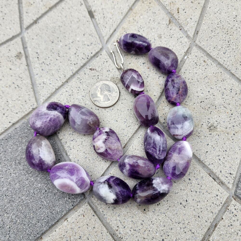 MMA BMCo Sterling Silver Polished Chevron Amethyst Nugget Statement Necklace - Picture 6 of 11